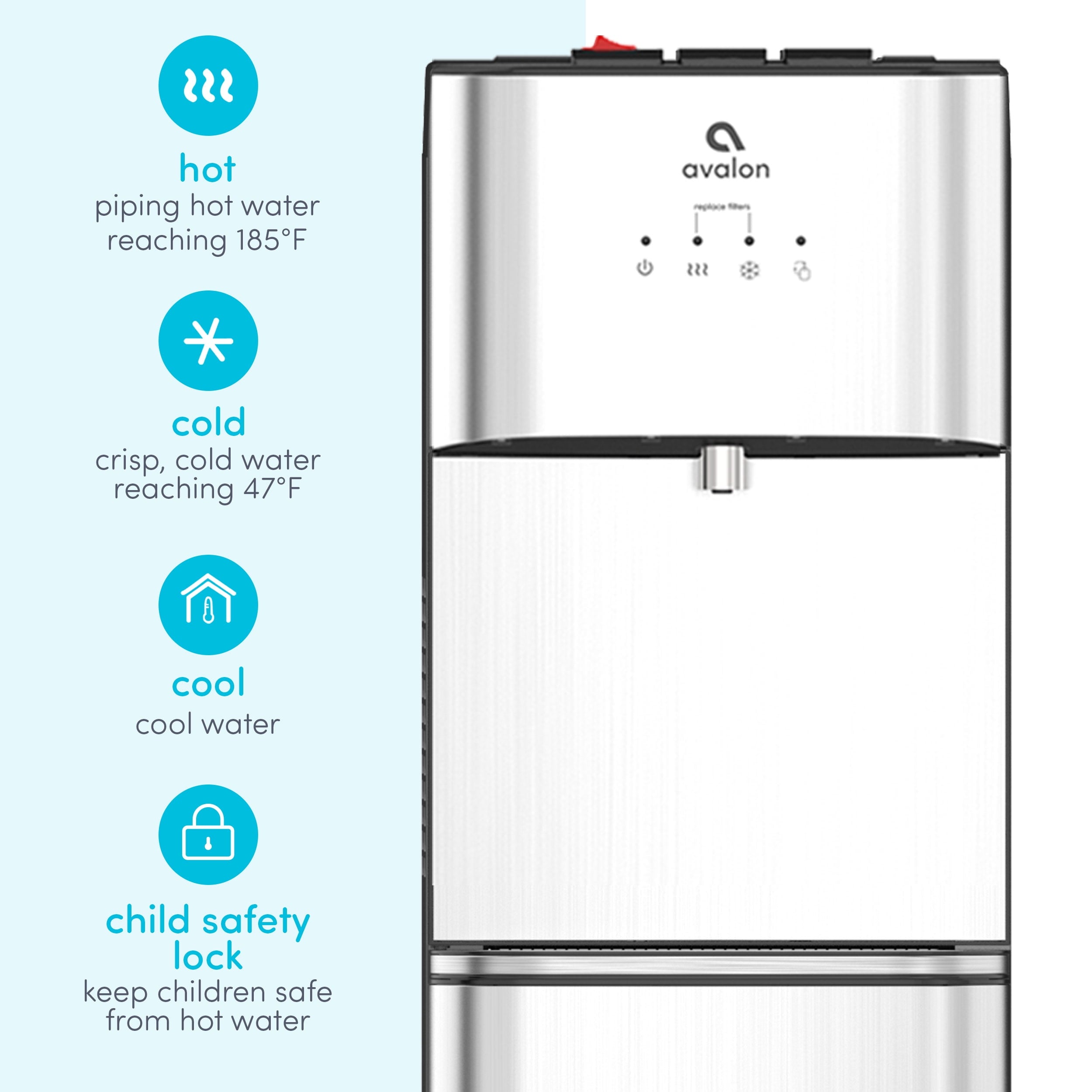 Avalon Bottom Loading Stainless Steel Water Cooler with Filtration, 5 Gallon Capacity