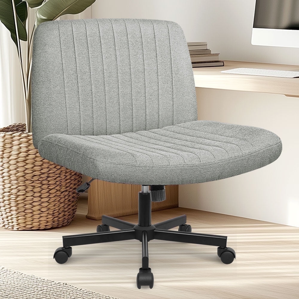 NEO CHAIR Criss Cross Legged Home Office Desk Vanity Armless Chair No Wheels Swivel, Beige