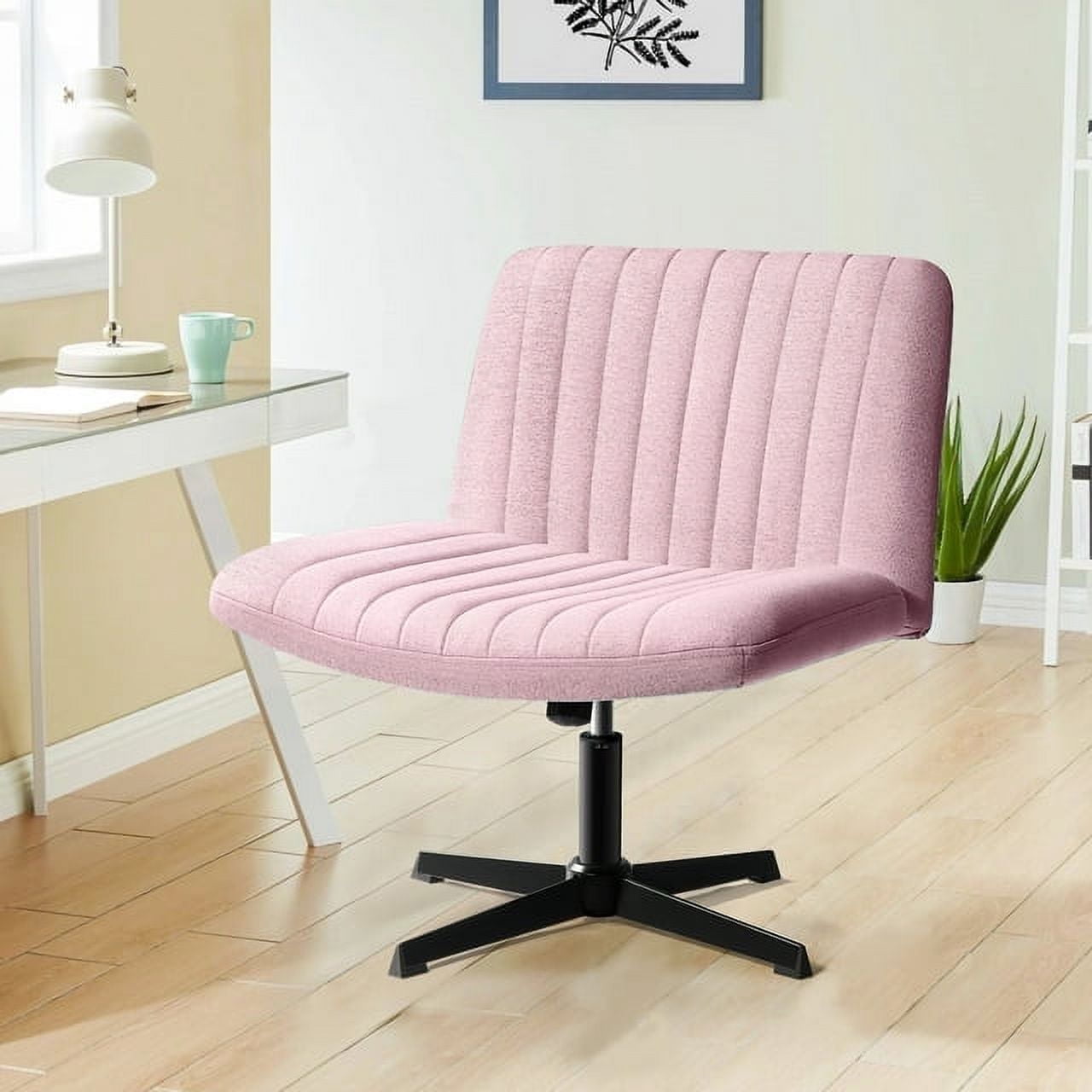 Waleaf Armless Office Desk Chair No Wheels,Fabric Padded Criss Cross Legged Office Chair,Swivel Vanity Chair