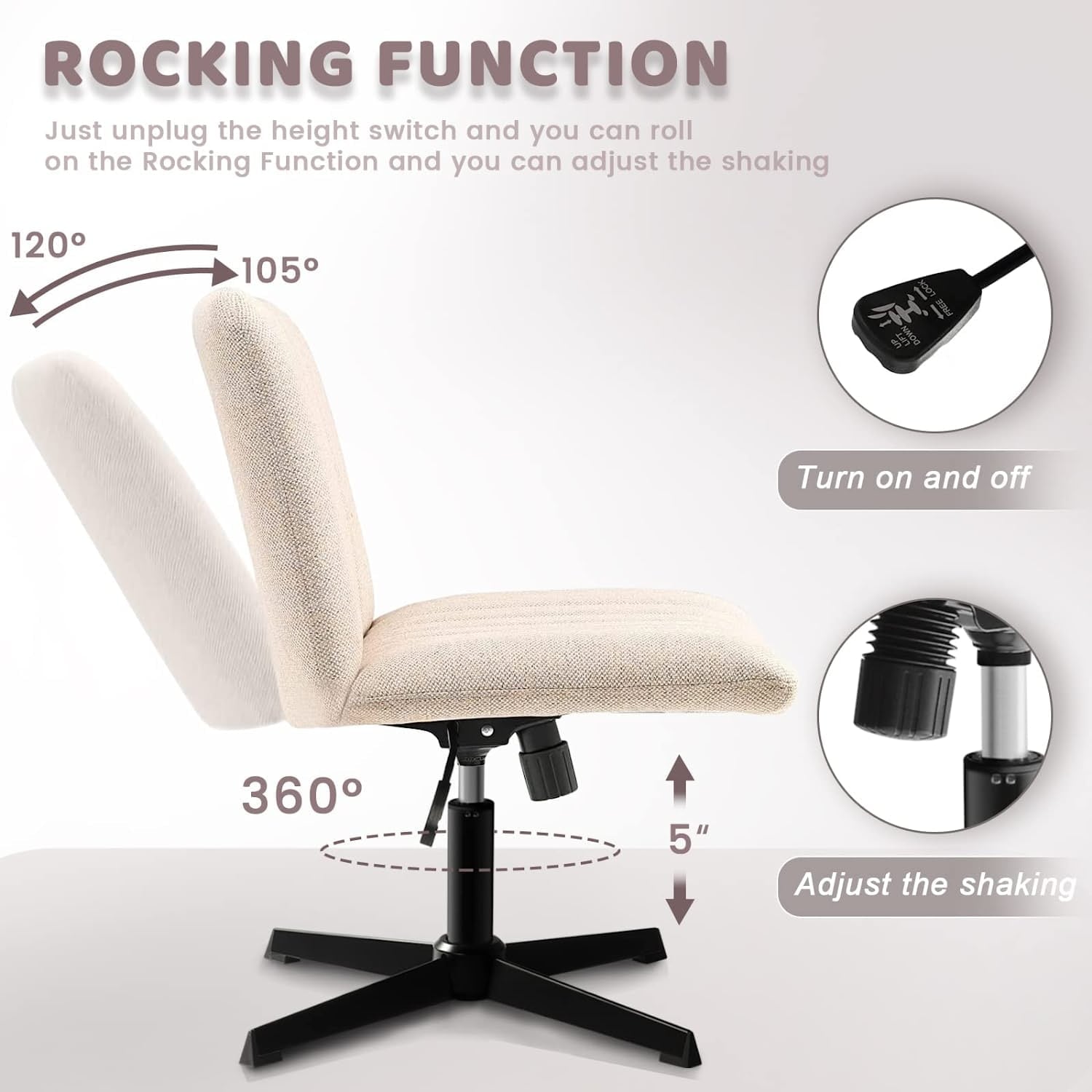 Waleaf Armless Office Desk Chair No Wheels,Fabric Padded Criss Cross Legged Office Chair,Swivel Vanity Chair